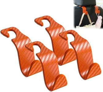 Amooca Car Seat Headrest Hook 4 Pack Hanger Universal Vehicle Car Storage Organizer for Handbag Purse Coat S Type Checkered Orange