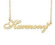 18k Gold Plated Harmony Name Necklace Heart Charm Pendant Stainless Steel Graduation Jewelry for Womens Teens 16"