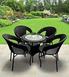 DEVOKO 5 Pieces Patio Outdoor Rattan, Wicker Chair Conversation, Garden, Backyard, Balcony, Porch, Poolside Furniture Sets With Glass Table (Black, 76.2 Cm, 58.4 Cm, 61 Cm)