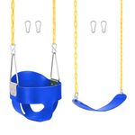 Toddler Swing Set Bucket Swing Heavy Duty Swing Seat Combo Pack High Back Full Bucket Swings Seat with Plastic Coated Chain & Lock Snap Hooks Swing Set for Backyard Outdoor Playground (Blue)