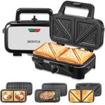 FOHERE 3-in-1 Waffle Maker, Sandwich Maker, Panini Press with Removable Plates, 5-Gear Temperature, LED Indicator Lights, Portable Handle, 1200W Belgian Electric Grill Cheese Machine