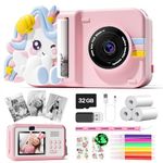 Skirfy Kids Camera Instant Print,2.5K Kids Selfie Video Camera,Instant Print Camera for Kids 7-12 with DIY Glow Stickers,Print Paper&32GB Card,Birthday Gift for Kids,Unicorns Toys for Girls Age 4-6