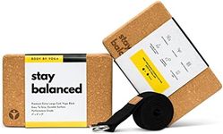 Luxury Cork Yoga Block Set - Extra Large Yoga Blocks with Performance Grade Natural Portuguese Cork | High Density, Non-Slip Support for Safer Balancing | 100% Cotton, Extra Long Yoga Strap Included