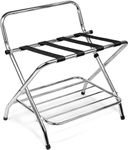 Luggage Rack with Extra Shelf and High Back, Foldable Metal Suitcase Stand for Guest Room | Heavy Duty Luggage Holder for Bedrooms, Hotels, Travel | Folding Luggage Racks for Suitcases, Holds Up to 110 lb