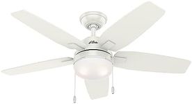 HUNTER FAN Arcot, 117 cm, Indoor Ceiling Fan with Light and Pull Chain, Fresh White Finish, 5 Reversible Blades in Fresh White and Bleached Grey Pine, Ideal for Summer or Winter, Model 50647