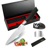 hajegato Ultra Sharp Kitchen Petty Chef Knife 5.5" Premier High Carbon German EN1.4116 Stainless Steel, Full Tang Pro Chopping Cooking Knife with Knife Sharpener Finger & Blade Guard Gift Box…