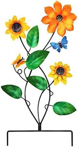 Aboxoo 28inch Metal Flowers Garden Stake Decor, Metal Art Colorful Look & Personalities Sunflowers and Butterfly Decoration, Yard Outdoor Lawn Pathway Patio Ornaments