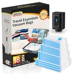 BRODI 18 Combo Pack Travel Vacuum Bags with Pump - Compression Bags for Travel,Vacuum Storage Bags for Space Saver & Travel Essentials,Vacuum Seal Bags for Clothing,Travel Vacuum Bags for Luggage