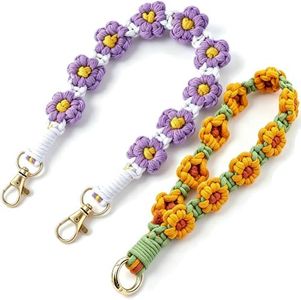 Wristlet Keychain, Cute Handmade Macrame Wrist Lanyard for Women Car Keys