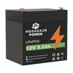 Mosasaur Power 12V 5.5Ah Battery, LiFePO4 Battery Perfect for, Lighting, Fish Finder, Power Wheels, Alarm System, Rechargeable Battery