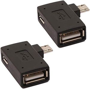 AuviPal 2-in-1 Powered Micro USB to USB OTG Adapter 90 Degree Right Angled for FireStick, S/NES Classic Mini, Sega Genesis and More - 2 Pack