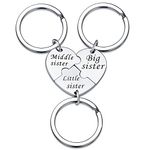 YEEQIN Sister Keychains for 3 Sisters Gifts Big Sis Mid Sis Lil Sis Matching Heart Keychain Set Sister Jewelry Gifts, Style 01, One Size