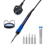 Soldering Iron Kit 100W LCD Welding Tools Adjustable Temperature 200-500°C,ON/Off Switch,5 Replacement Tips,Solder Wire,Stand,UK Plug,Welding Iron Gun Set for Electronics Repair