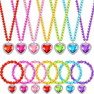 7 Sets Girl Dress up Jewelry Toddler Jewelry Princess Bracelet Necklaces Kids Costume Jewelry Set for Girl Tea Costume Party (Heart Pendant)