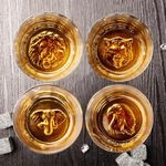 Melbify Gold Animal Label Whiskey Glasses | Set of 4 | 300 ml | High Balled & Animal Embedded | Ideal for Serving Whiskey, Cognac, Vodka, Gin | Suitable for Home, Restaurants & Bars