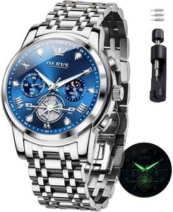 OLEVS Mens Silver Watch Luxury Business Stainless Steel Chrongraph Watch for Men Analog Quartz Waterproof Men's Wrist Watches