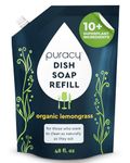 Puracy Dish Soap Refill - Skin-Friendly & 99.96% Plant-Based Dish Soap Liquid - Powerful & Natural Dish Detergent (Refill Organic Lemongrass, 48 Ounce)