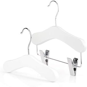 Hangerworld Set of 12 Kid's White Wooden Top & Pants Clip Closet Coat Hangers - For Baby & Toddler Clothes 10 inches (25cm)