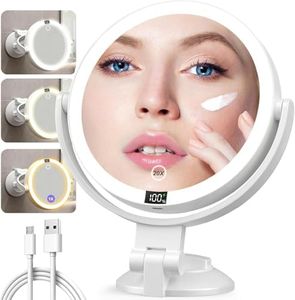 20X Magnifying Mirror Suction Cup with Lights, Wall Mounted Makeup Mirror