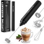 Zulay Froth N Go Milk Frother Rechargeable - 3-in-1 Frother Wand with Case & USB-C Charger - Comes with 3 Whisk Attachments for Latte, Cappuccino, Matcha, Protein Shakes - Black