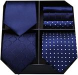 HISDERN Lot 3 PCS Men's Tie Check Polka Dot Stripe Solid Color Wedding Party Handkerchief Necktie & Pocket Square - Multiple Sets, One Size, Tb3-03