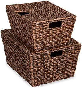 Best Choice Products Set of 2 XL Multipurpose Classic Water Hyacinth Chests Oversized Woven Tapered Storage Basket for Organization, Laundry, Decoration w/Attached Lid, Handle Holes