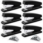 6 Pieces Desktop Staplers with 3000 Staples 24/6 Staples Heavy Duty Office Stapler 2-20 Sheet Capacity Desk Staplers for Student and Office Use (Black)