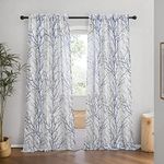 NICETOWN 84 Inches Navy Blue Branch Pattern Linen Textured Window Drapes, Combo-Colour Printed Semi-Sheer Rustic Style Curtains for Living Room/Rideaux de Salon (50W x 84L, Navy Blue, 2 Pcs)