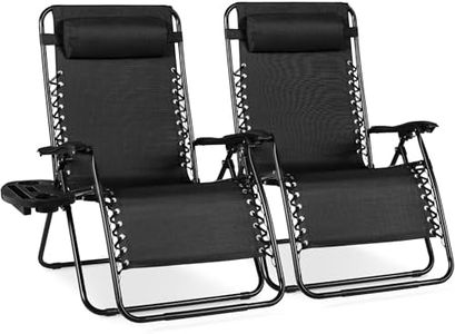 Best Choice Products Set of 2 Extra Wide Adjustable Steel Mesh Zero Gravity Lounge Chair Recliners w/Pillows and Cup Holder Trays - Black