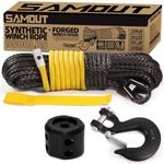 SAMOUT Synthetic Winch Rope Kit, 1/4in x 50ft 9500LBS Cable + Forged 13500LBS Winch Hook + Rubber Stopper + Safety Pull Strap, Yellow