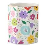 YYing Ceramic Desk Pen Holder Multifunctional Pencil Organizer Cup Pot Stationery Make Up Brush Holder Decoration (Flower)