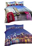 3D Duvet Cover Set London Westminster with Two Pillow Cases - Printed Poly Cotton Fabric 3 Piece Bedding Set (Double Duvet Set)