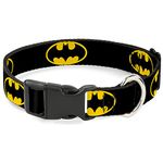 Buckle Down Plastic Clip Collar - Batman Shield Black/Yellow - 1" Wide - Fits 15-26" Neck - Large