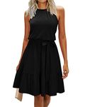 Newshows Women's Summer Dresses Women Trendy 2024 Halter Black Casual Sleeveless Ruffle Sundress with Pockets(Black, Large)