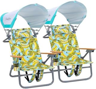 2 Pack Backpack Beach Chairs with Canopy Headrest Cooler Bag Cup Holder Towel Bar 5-Position Recline Wooden Armrests Aluminum Frame Folding Beach Chair for Adults Camping Supports 400 lbs