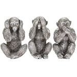 Thorne Antiques & Collectables Set of Three Wise Monkeys Ornaments in Antique Silver Finish - See, Hear and Speak No Evil