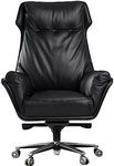 Kinnls Austin Executive Chair Black,Genuine Leather Modern Upholstered Desk Chair Reclining High Back Comfortable Elegant Texture Desk Chair Tilt Angle for New Office Life (Silver Base)