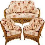 Hartfords Relpacement cushions for a Wrap round Suite of Conservatory Cane Furniture (CUSHIONS ONLY) (3 Piece Suite, Poppies Peach)