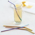 Rusabl (Pack of 4, Rainbow, Bent) Stainless Steel Straws for Kids & Adult with Cleaning Brush, Reusable Metal Straws in Jute Pouch