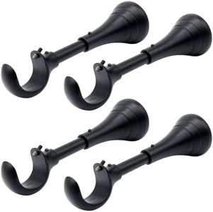 Heavy Duty Curtain Rod Brackets 6 inch Adjustable Holders, Black, Set of 4