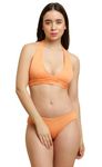 C4D Women's Light-Support Tie Halter Cuba Bikini Swimsuit (AG-029_Peach_Small)