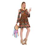 Floral Hippie 60's Women Dress, XL 14-16, 1 Pc Multicolor