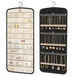 Hanging Jewelry Organizer Roll: Double Sided Jewelry Hanging Storage Holder with Metal Hooks for Earrings Necklaces Bracelets Rings on Closet Wall Door Travel Foldable Jewelry Roll Bag Organizer