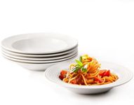 NUTRIUPS 8.5'' Soup Plates Set of 6, 250ml, Wide Rimmed Soup Bowls - 8 oz Pasta Plates, Porcelain Soup Bowls, Microwave & Dishwasher Safe