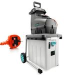 Bluemars 2800W Silent Impact Electric Garden Shredder Wood Chipper, 60RPM speed, Equiped w/ 10m Orange Power Cable, Detachable 53 Litre Collection Box