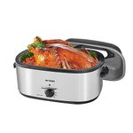 22 Quart Electric Roaster Oven, Roaster Oven, Turkey Roaster Electric, Electric Roaster, Selfbasting Lid, Removable Pan, Full-Range Temperature Control Cool-Touch Handles, Silver Body, Black Lid