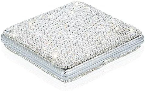 eing Metal Cigarette Case Bling Crystal Cigarette Box Double Sided Spring Clip Open Pocket Holder for 20 Cigarettes,Silver