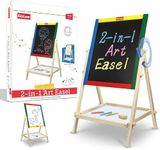 Kidzlane Art Easel for Kids 2-4 - Wooden Toddler Easel - Double Sided Standing Chalkboard/Dry Erase Board for Kids - Toddler Drawing Board with Accessories - 25.75 Inches Blackboard and Whiteboard