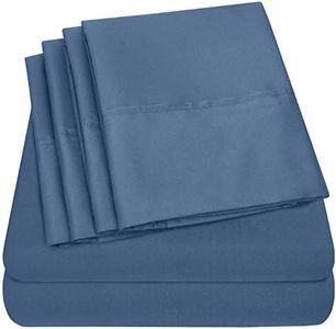 Full Size Bed Sheets - 6 Piece 1500 Supreme Collection Fine Brushed Microfiber Deep Pocket Full Sheet Set Bedding - 2 Extra Pillow Cases, Great Value, Full, Denim