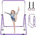 Expandable Gymnastics Bar for Kids, Foldable Gymnastics Bars with Rings Gymnastics Horizontal Bars Junior Training Monkey Bar for Girls Boys Home Gym (Purple)